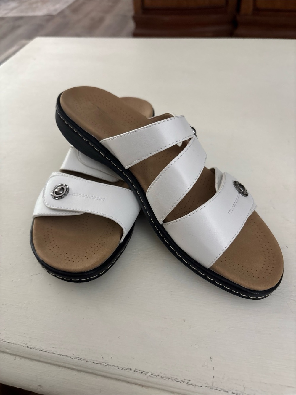SHIBEVER size 39 Comfort Slide Sandals in White - Women's Casual Footwear